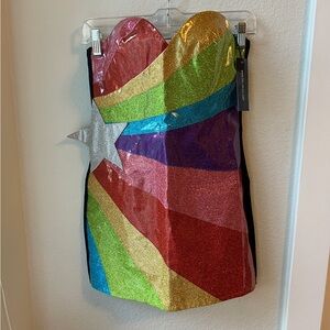 Dolls Kill RAINBOW RUNNER GLITTER BODYCON DRESS Club Exx